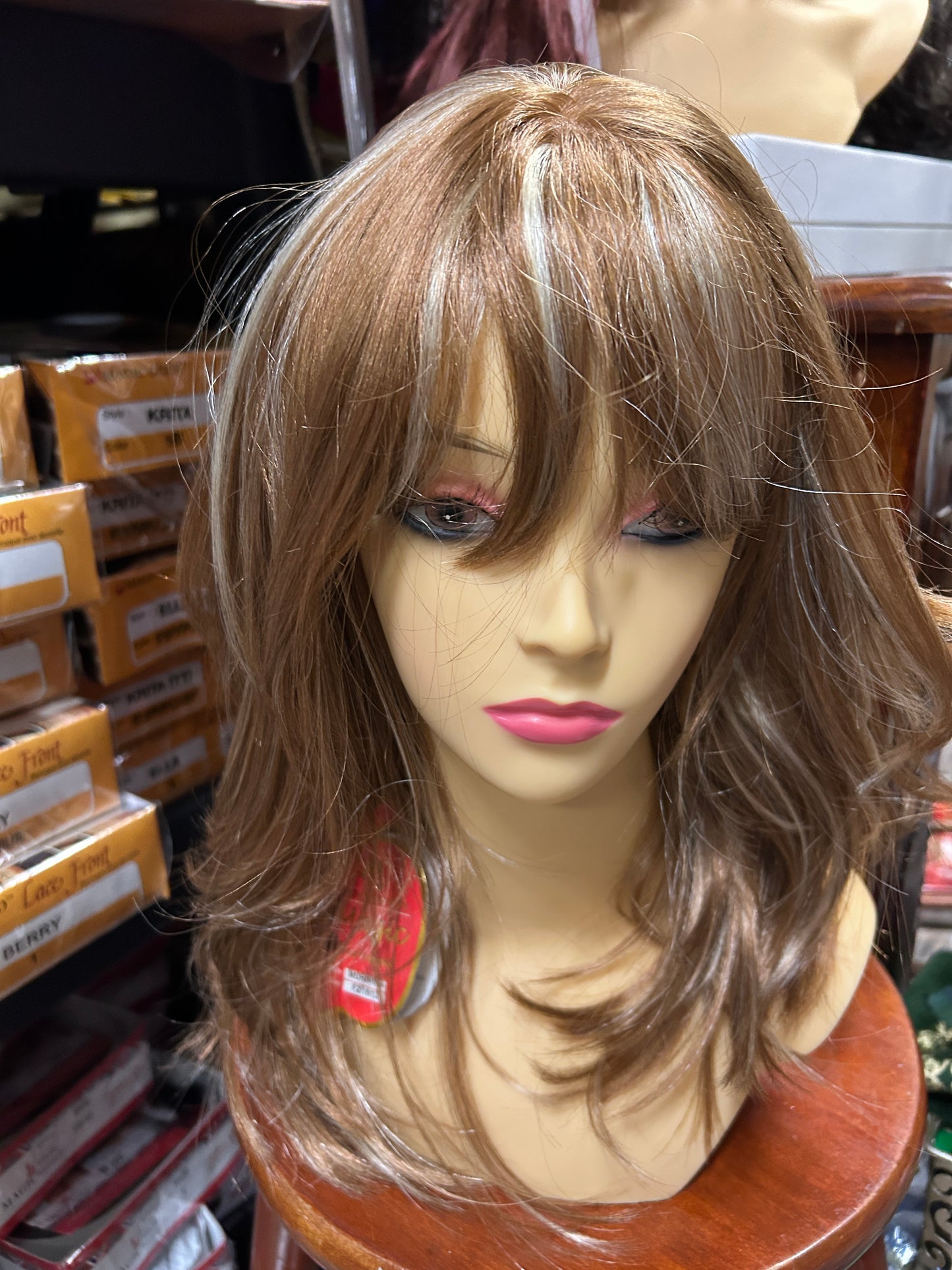 Morning-strawberry blonde with platinum blonde highlights synthetic wigs
