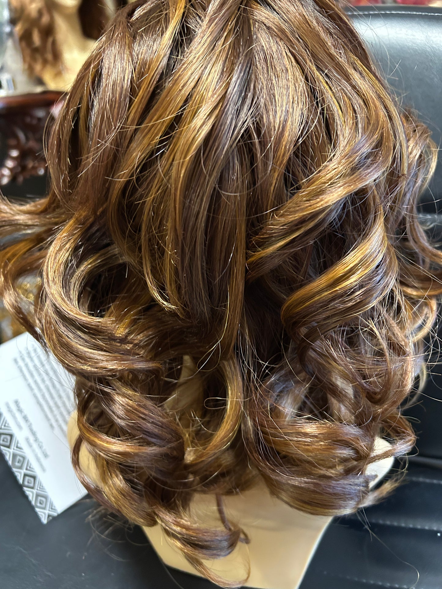 Esta-strawberry blonde and brown blend heat resistant synthetic wigs