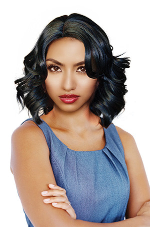 Esta-black and midnight green blend heat resistant synthetic wig