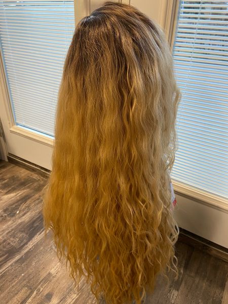 Peony-extra long soft wave brown to blonde ombre heat resistant synthetic wigs