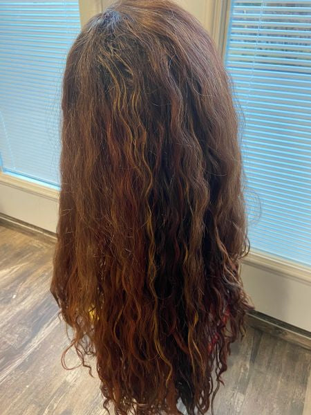Peony-extra long soft wave brown and copper blends heat resistant synthetic wig