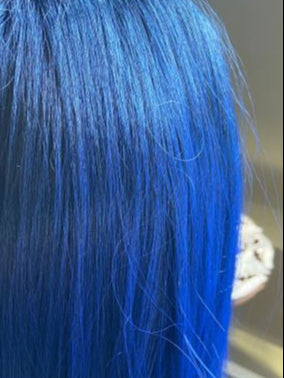 Glitter-midnight blue ombre layered cut with blunt ends with middle part lace front synthetic wig