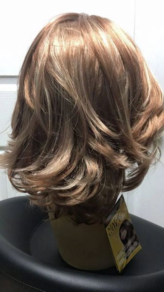 Click- strawberry Blonde with copper highlights, mid length, synthetic wig