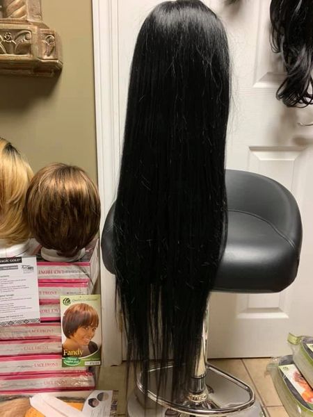 Kylie- Solid black extra long lace front synthetic heat resistant wig