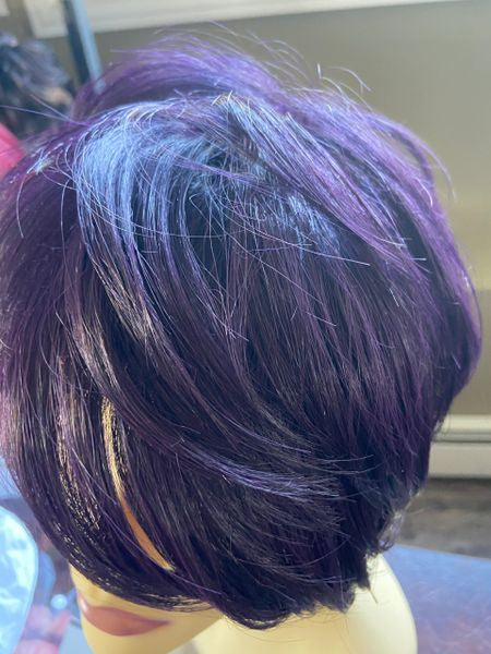 Black Pearl-Deep Purple, heat resistant, adjustable part synthetic wig
