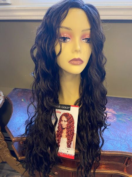 Alexia-Deep solid brown long wavy heat resistant synthetic wig