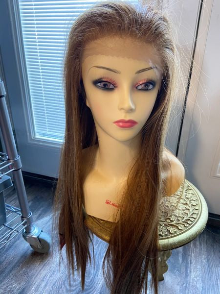 Graciela- strawberry blonde and copper mix, free part, extra long lace front heat resistant synthetic wigs