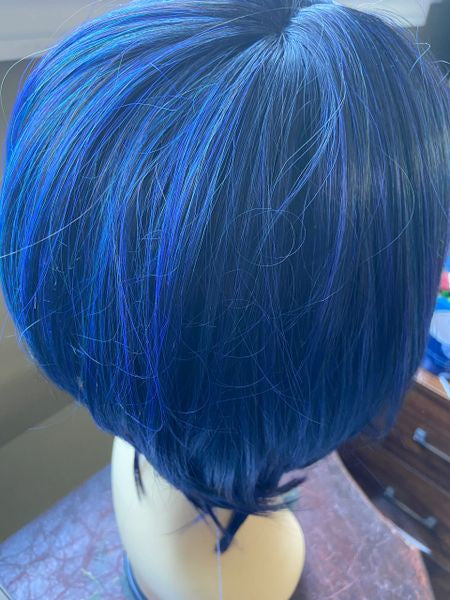 Rue black to sea blue ombre-chin length bob heat resistant synthetic wigs
