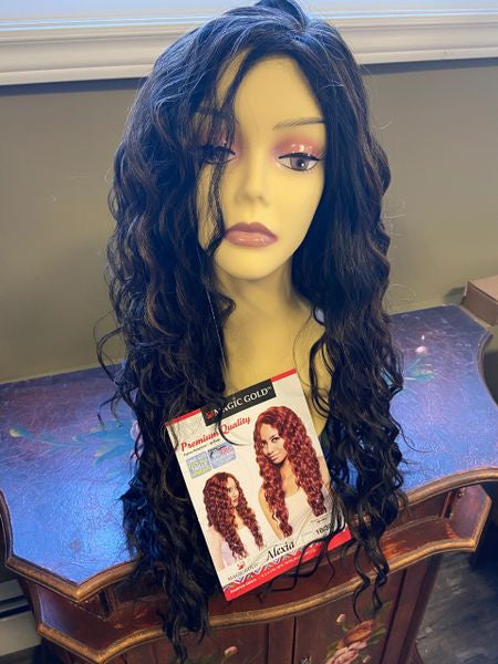 Alexia-Black with burgundy highlights long wavy heat resistant synthetic wig