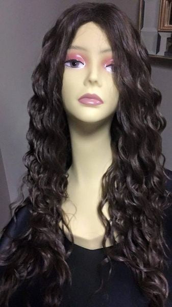 Alexia-Chocolate brown long wavy heat resistant synthetic wig