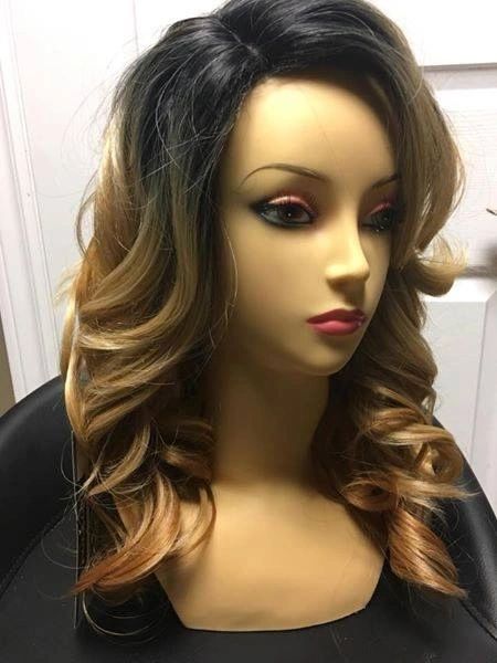 Cece- Black to blonde ombre medium length heat resistant synthetic wig