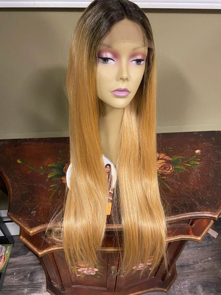 Kylie- Ombre dark brown to blonde extra long lace front synthetic wig heat resistant