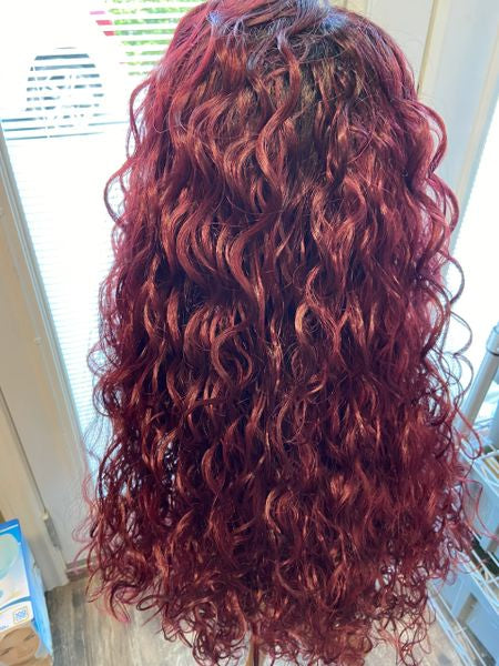 Vivi- black ombre to burgundy or wine extra long & extra body, wavy lace front middle part synthetic wig