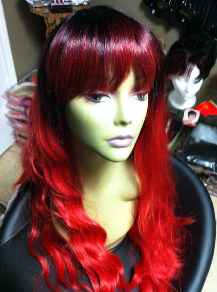 Laila-Ombre black to red extra long synthetic wig Heat resistant
