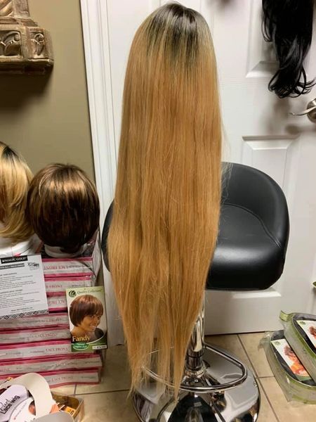 Kylie- Ombre dark brown to blonde extra long lace front synthetic wig heat resistant