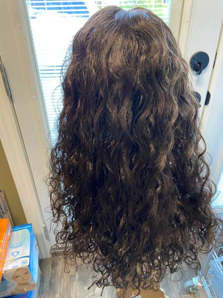 Vivi- solid brown extra long & extra body, wavy lace front middle part synthetic wig