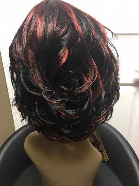 Jenny black with burgundy highlights short synthetic wig