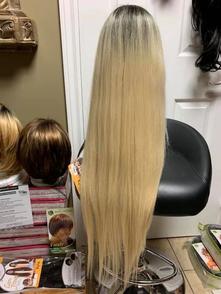 Kylie- Ombre dark brown to platinum blonde extra long lace front synthetic wig heat resistant