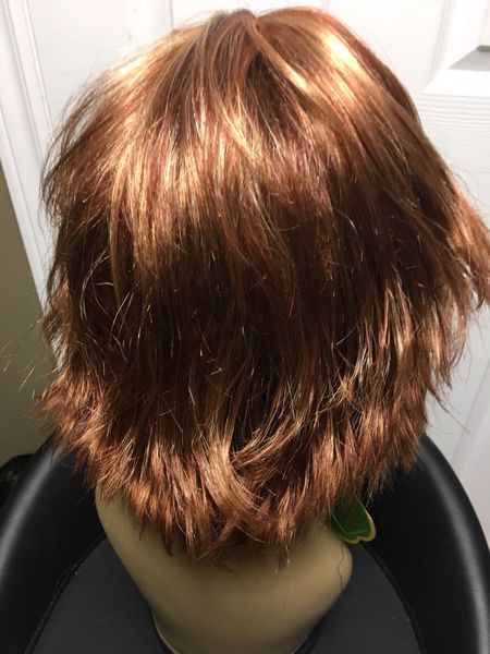 Devon-Red with blonde and copper highlights, short bob, synthetic wig