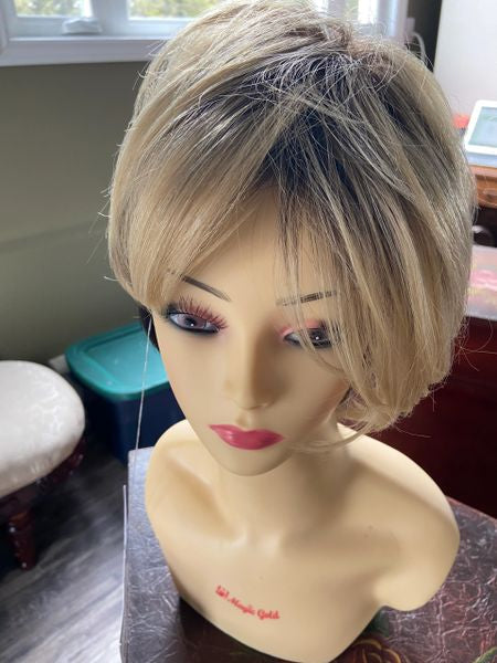 Black Pearl- blonde & brown blend,heat resistant, adjustable part synthetic wig