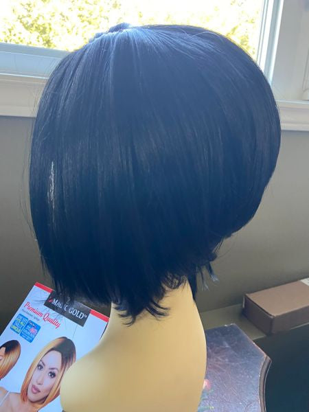 Rue solid black-chin length bob heat resistant synthetic wig