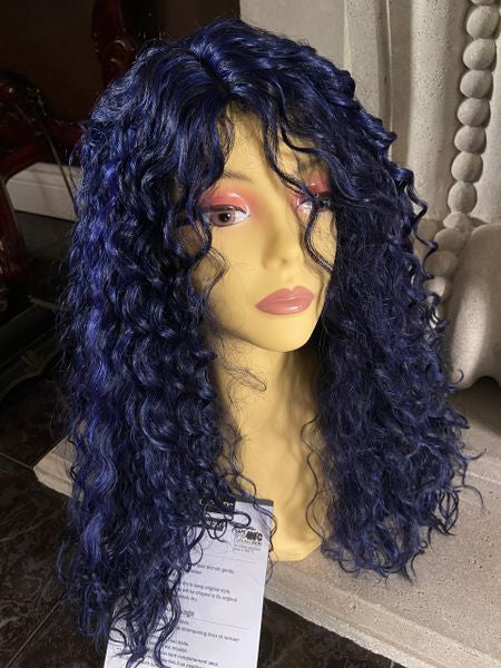 Rumba- black to midnight blue ombre extra long, wavy heat resistant synthetic wig
