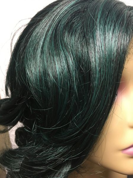 Esta-black and midnight green blend heat resistant synthetic wig