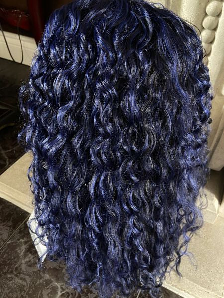 Rumba- black to midnight blue ombre extra long, wavy heat resistant synthetic wig
