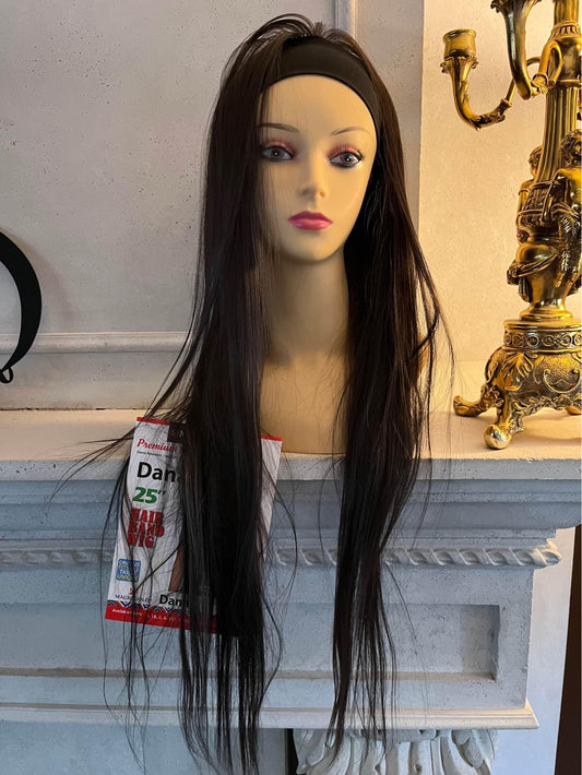 Dana-solid brown extra long 25 inch hair band synthetic wig