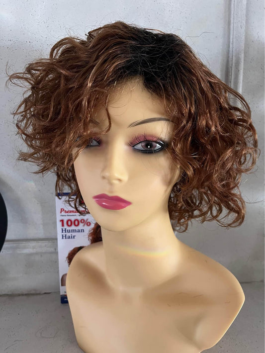 Marsha-Soft brown and copper, short 100% Human Hair wig