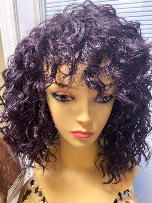 Layla- Ombré dark purple, mid length, spiral curls, heat resistant synthetic wig