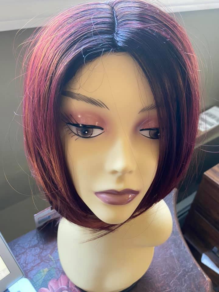 Rue black with copper highlights-chin length bob heat resistant synthetic wig
