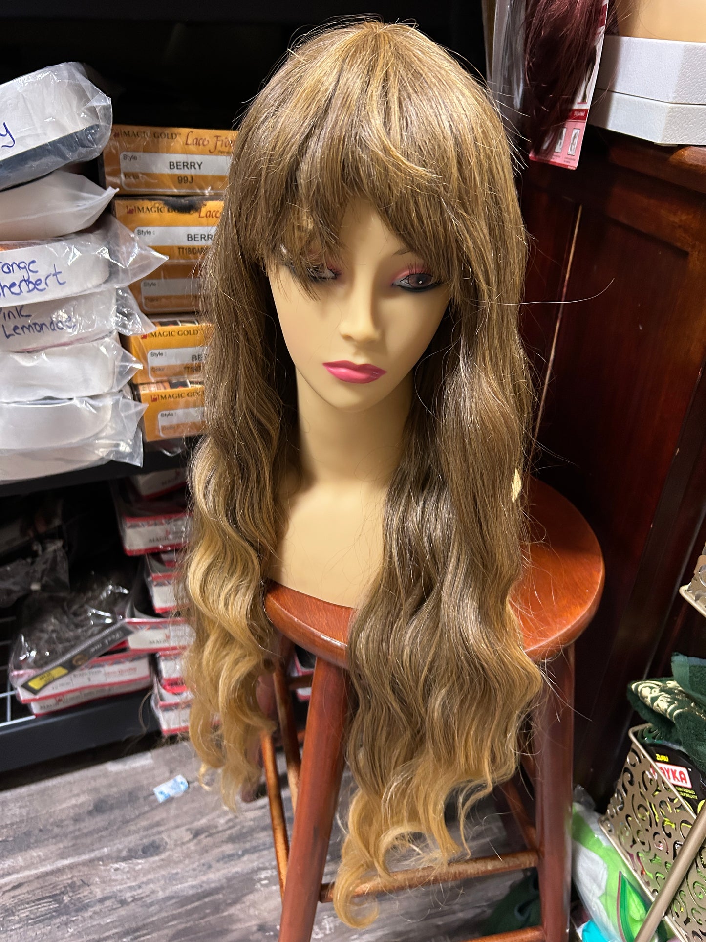 Laila-strawberry brown extra long synthetic wig Heat resistant