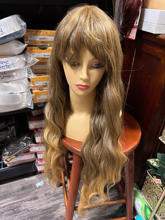 Laila-strawberry brown extra long synthetic wig Heat resistant