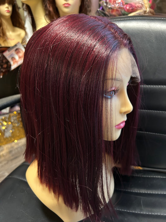 Nuru- burgundy or wine angled bob middle part lace front synthetic wig
