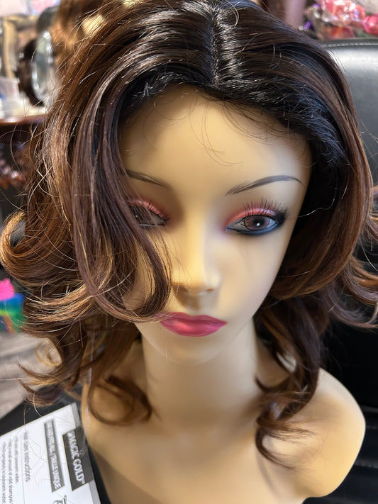 Esta-strawberry blonde and brown blend heat resistant synthetic wigs
