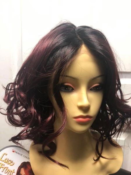Janice - Black to wine ombre lace front wig synthetic wig