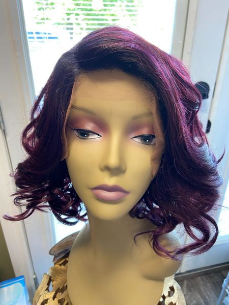 Janice - Black to plum ombre lace front wig synthetic wig
