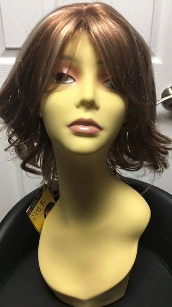 Click- strawberry Blonde with copper highlights, mid length, synthetic wig