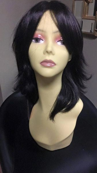 Oscar-solid black, shoulder length synthetic wig