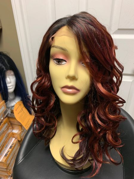 Staci-black, red and copper blend lace front synthetic wig
