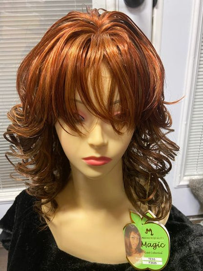 Tess-copper and brown blends, shoulder length, synthetic wig