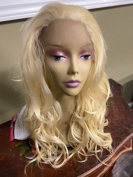 Berenice- platinum blonde, long wig, free part, lace front heat resistant synthetic wig