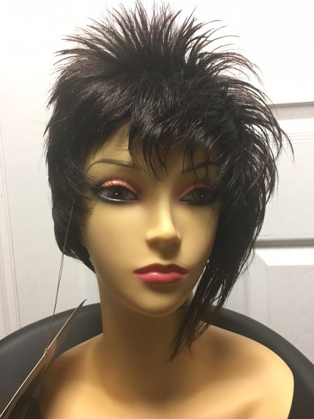 Mily-solid brown, short, spiky synthetic wig