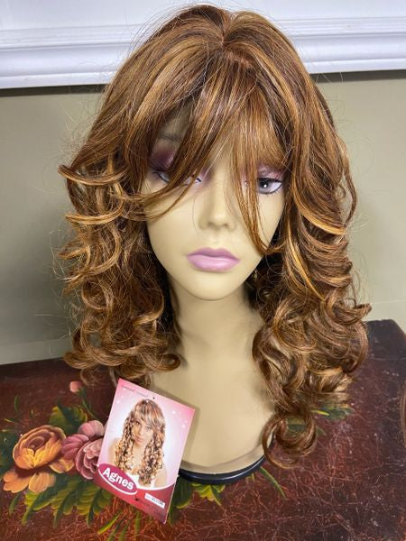 Agnes-Copper & Blonde Blend medium length synthetic wig