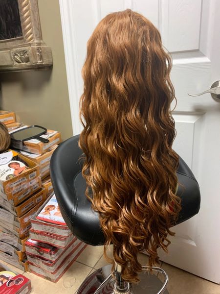 Odette -strawberry blonde extra long, wavy, Lace Front heat resistant synthetic wigs