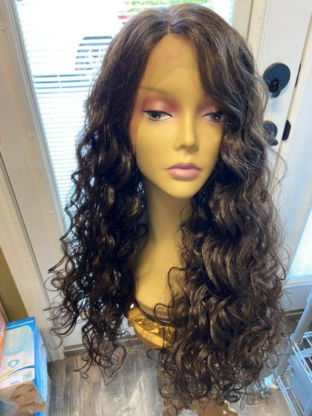 Vivi- solid brown extra long & extra body, wavy lace front middle part synthetic wig