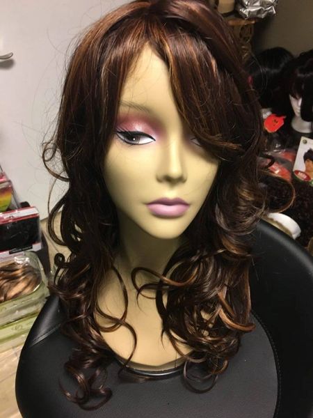 Liliana-long dark brown with copper highlights synthetic wig