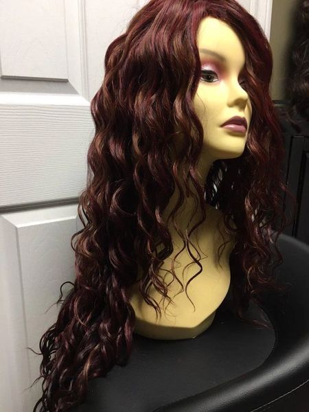 Alexia-Copper and burgundy blends long wavy heat resistant synthetic wig