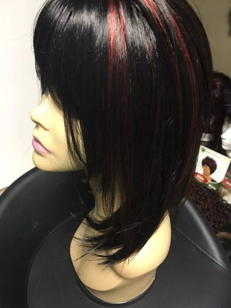Miriam-Dark brown with Burgundy highlights synthetic wig